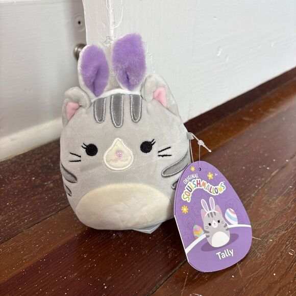 Original Squishmallows TALLY 2024 GREY EASTER KITTY CAT 4.5" NWT - Picture 1 of 2
